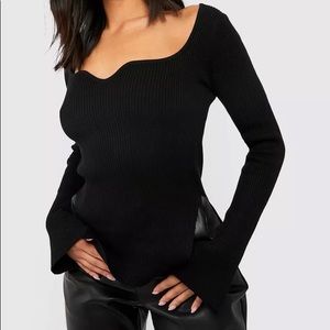 Petite Sweetheart Neckline Rib Knit Top